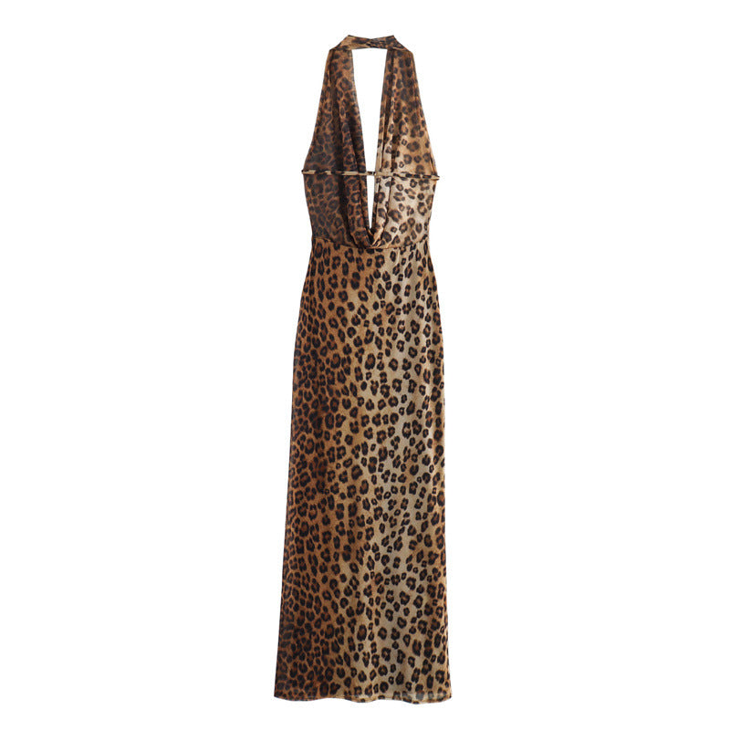 Robe dos nu à imprimé léopard pour femme