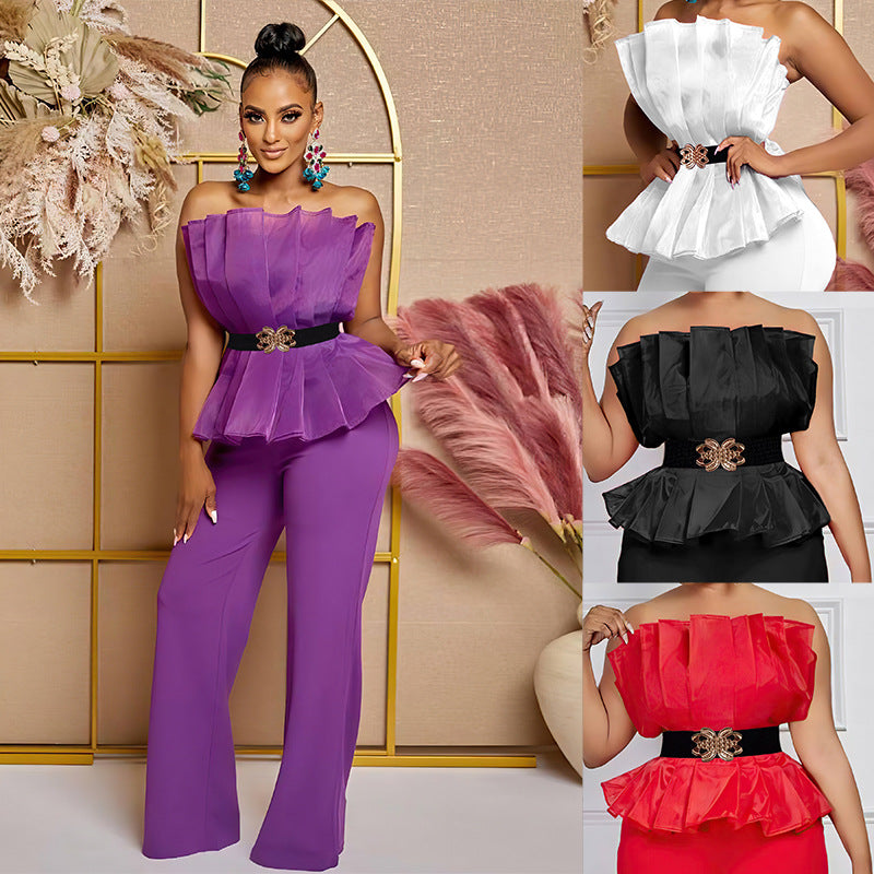 Fashion Solid Color Jumpsuit Off Shoulder Casual Suit