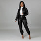 Fashion Slim PU Leather Fleece Trousers Overall Suit