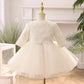 Girl's Long-sleeved Host Flower Girl's Wedding Dress