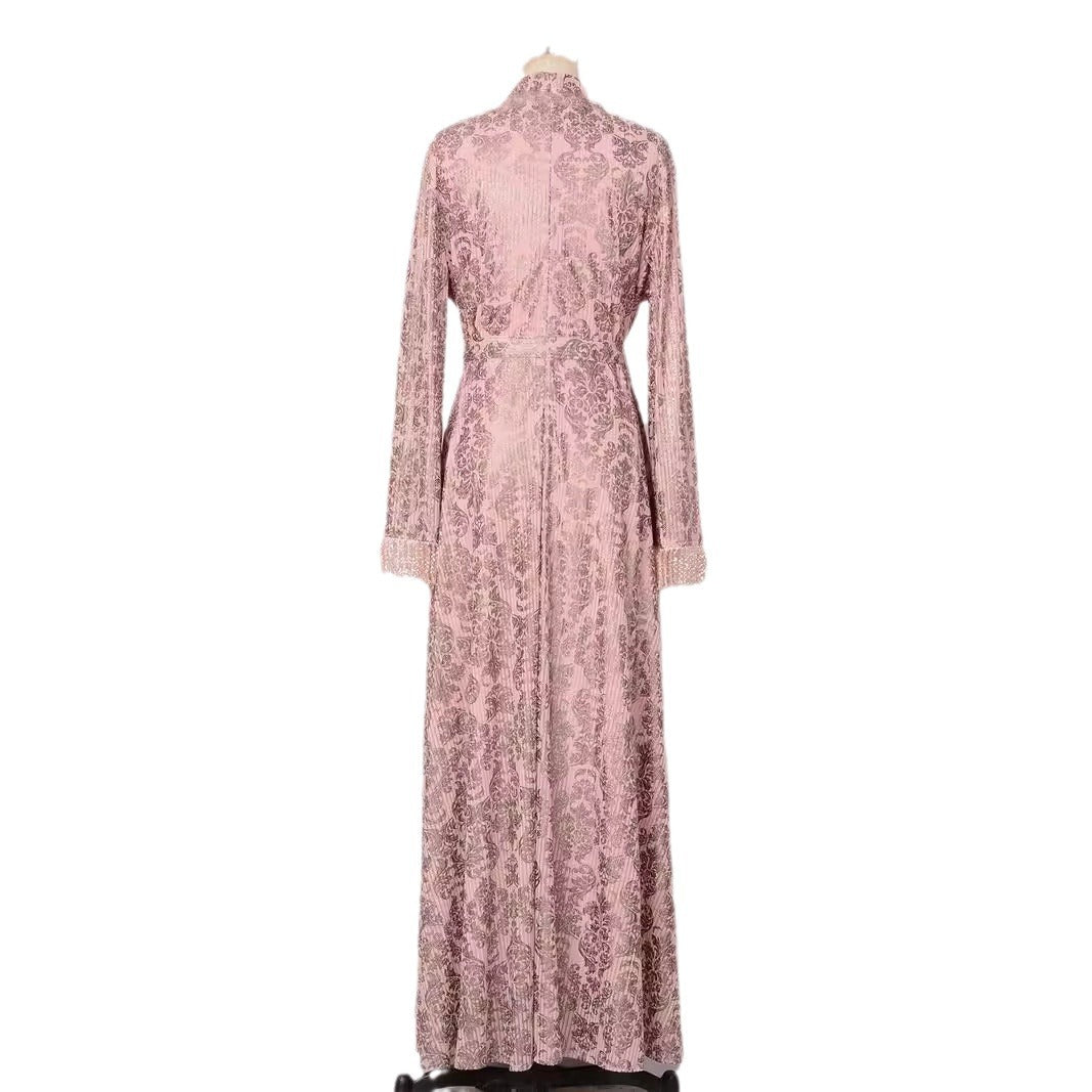 Gilding Flower Decoration Long Sleeve Dress Women