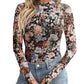 New Mesh Printed Tape Thumb Hole Turtleneck Long Sleeve Bottoming Shirt