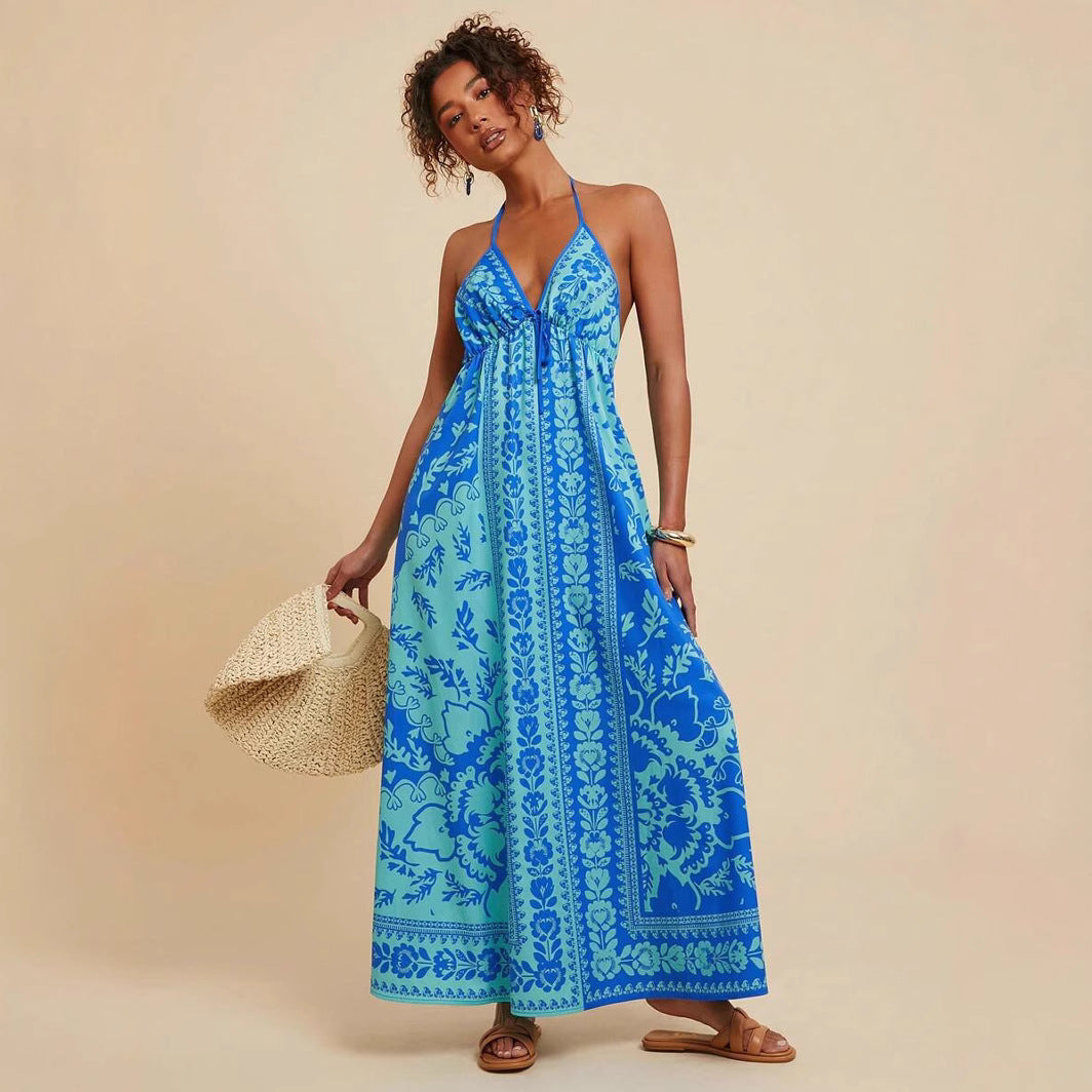 Women's Floral Print Sling Holiday Style Dress