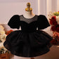 Children's Black French Style Puff Sleeve Princess Dress Summer Girls