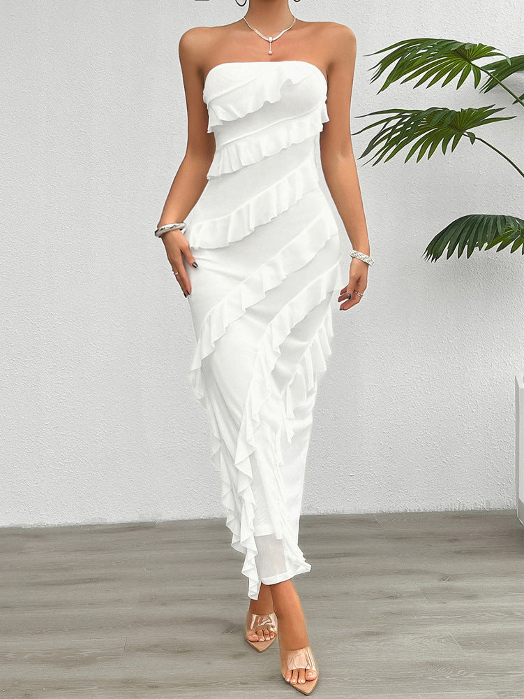 Spring And Summer Package Hip Solid Color Slim Tube Top Dress