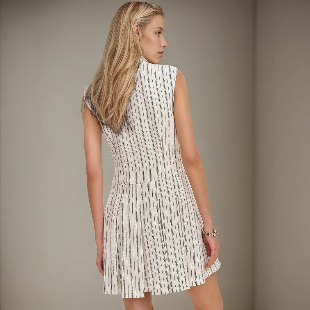 Commute Slim-fit Sleeveless Single-breasted Dress