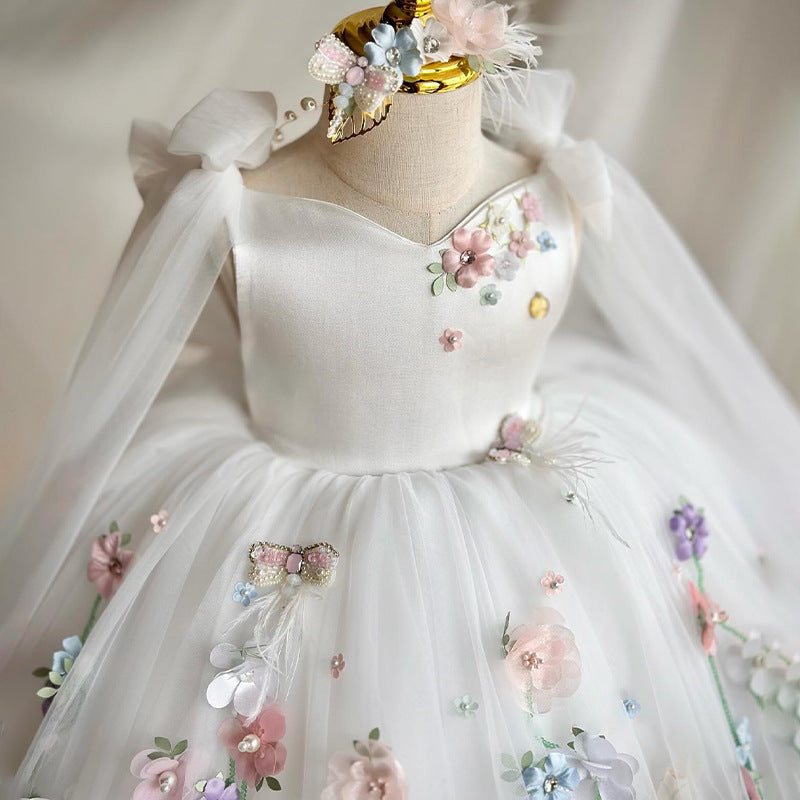 Robe de princesse en satin de polyester pour jeunes et petites filles