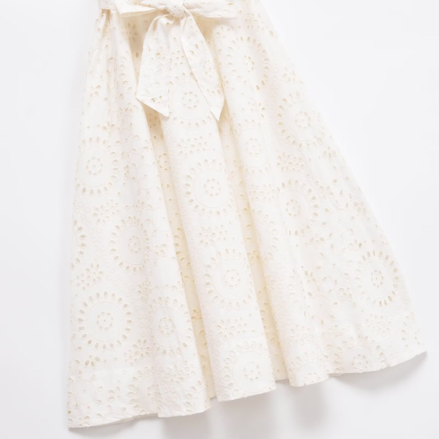 Poplin Shirt-style Lace-up Embroidery Dress
