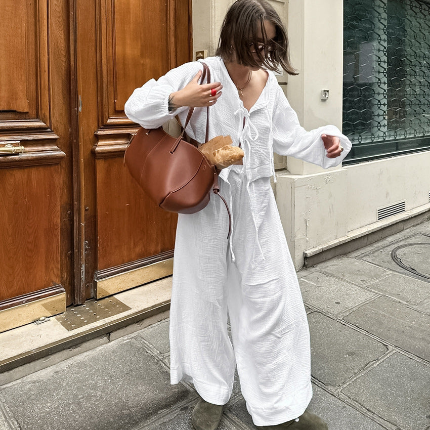 New Comfortable Soft White Fashion Long Sleeve Trousers