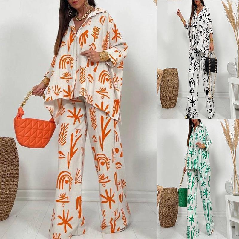 Plus Size Casual New Straight Pants Shirt Two-piece Set