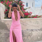 Deep V-neck Backless Slit Dress