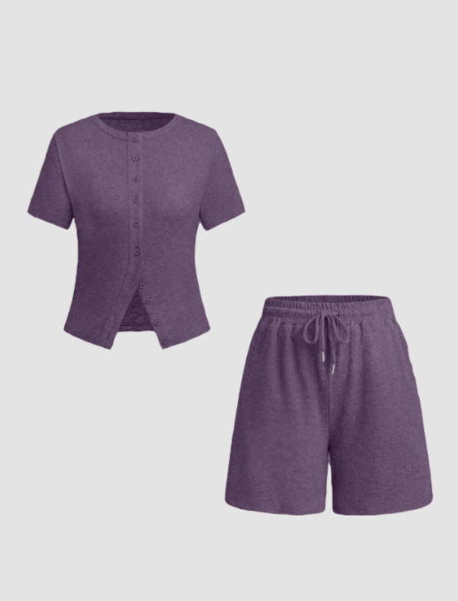 Women's Slim-fit Short Sleeve Blouse And Pants