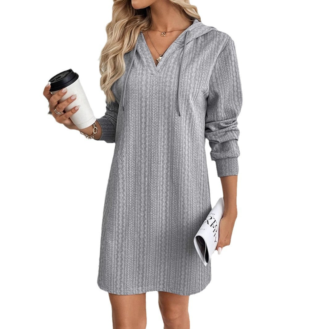 Slim-fit Hood Long Sleeve Dress Women's