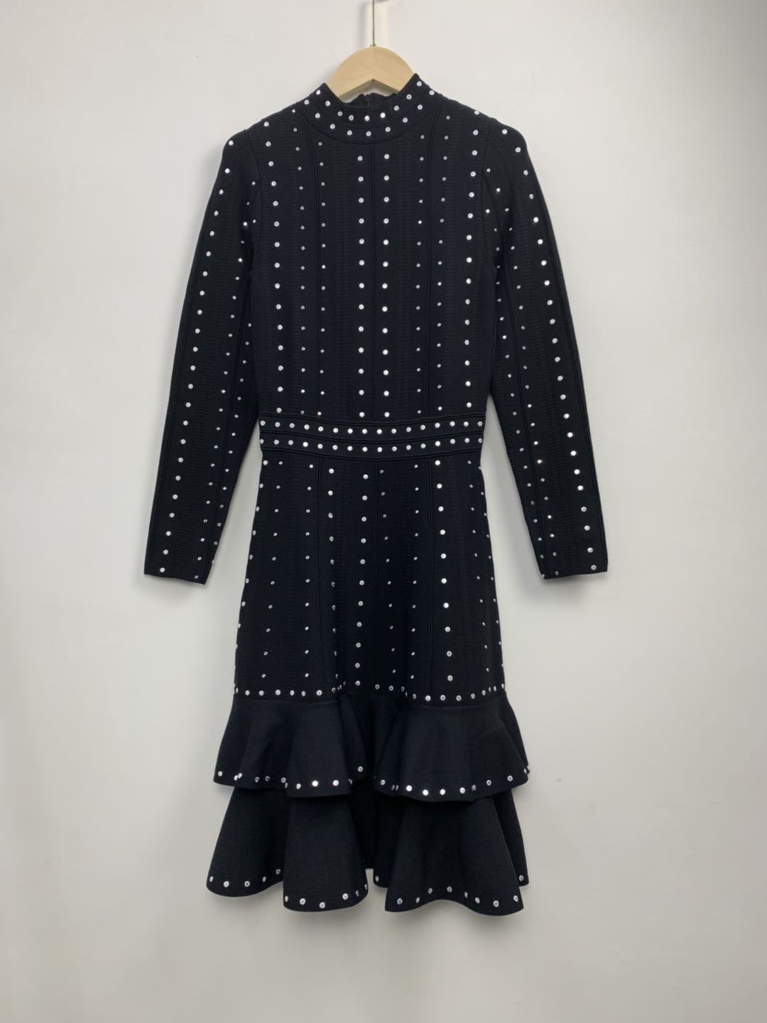 Sequined Ruffles Waist Trimming Knitted Dress