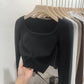 Solid Color Square Collar Bottoming Shirt Long Sleeve