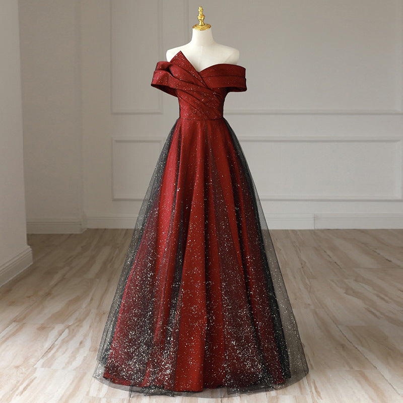 Robe de mariée rouge à épaules dénudées, robe de fiançailles amincissante grande taille