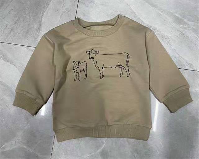Pull décontracté à manches longues imprimé tête de vache pour enfants