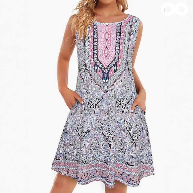 Women's Vest Dress Round Neck Sleeveless 3D Printing