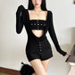 Women's Chest-wrapped Vest Fashion Long Sleeve Two-piece Blouse