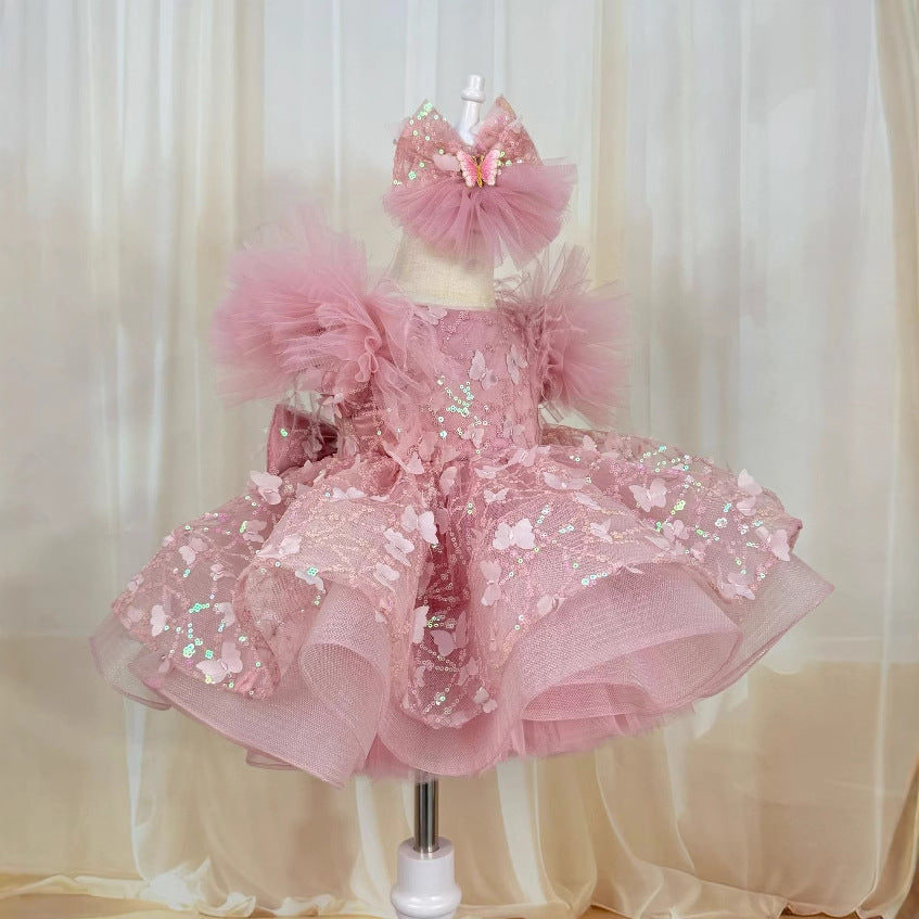 New Butterfly Sequin Long Sleeved Princess Dress
