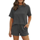Thread Short Sleeve Round Neck Top Pocket