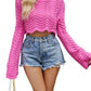 Acrylic Women's Sweater Solid Color Hollow Wave Pattern Short
