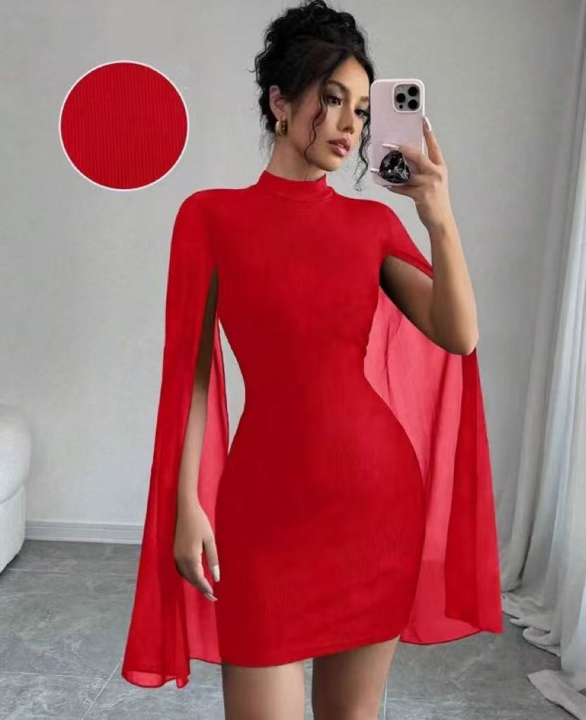 Women's Round Neck Sunken Stripe Pearl Chiffon Sheath Dress