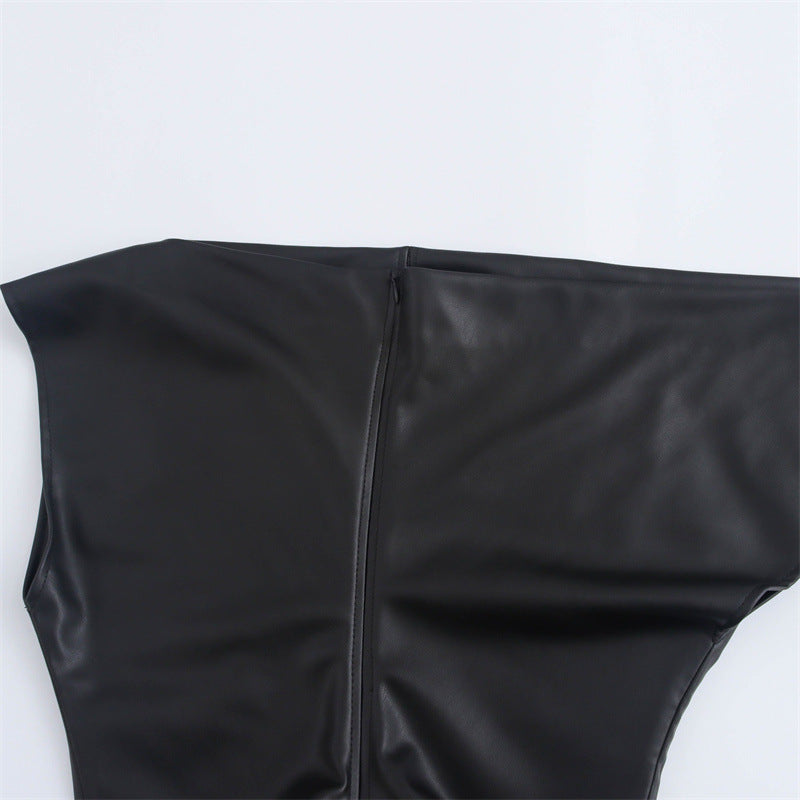 Robe verticale élégante en cuir artificiel à la mode