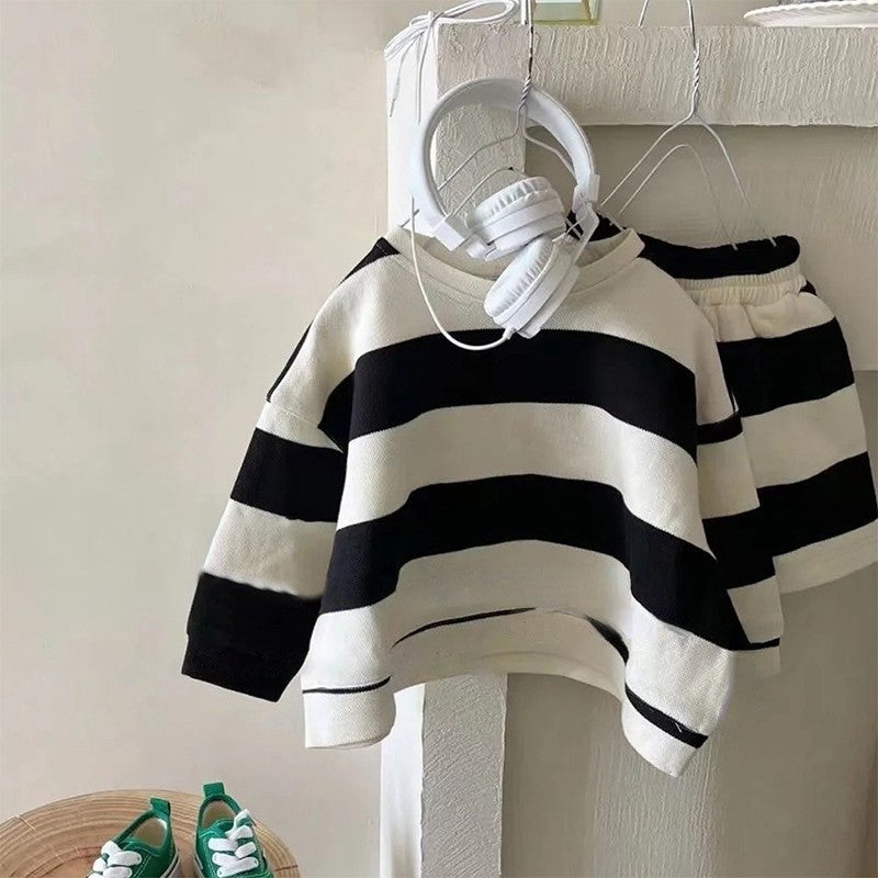 Boys' Girls' Spring Clothing New Fleece And Shorts Two-piece Set
