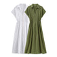 Linen Blended Midi Skirt Shirt Style Loose Dress Women