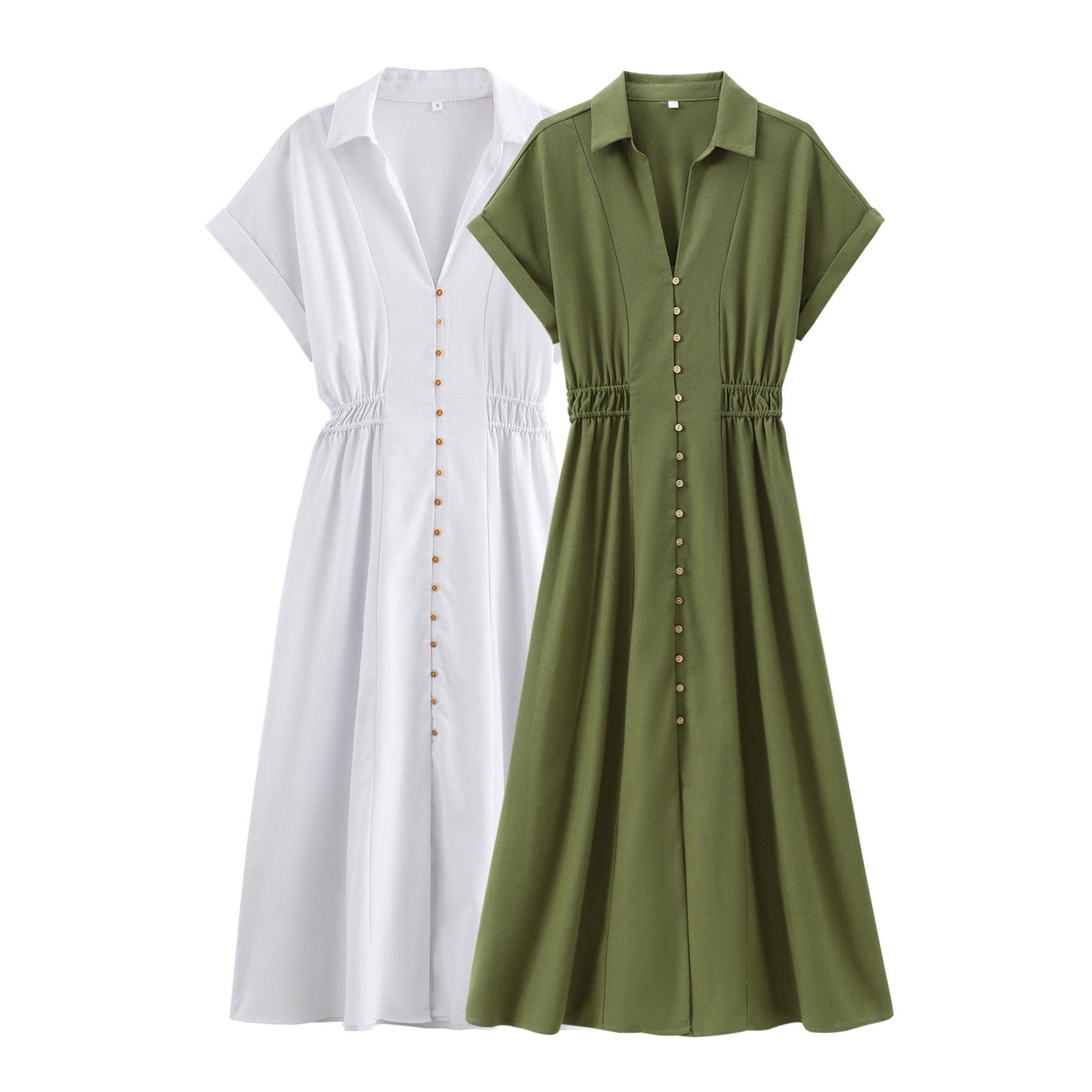 Linen Blended Midi Skirt Shirt Style Loose Dress Women