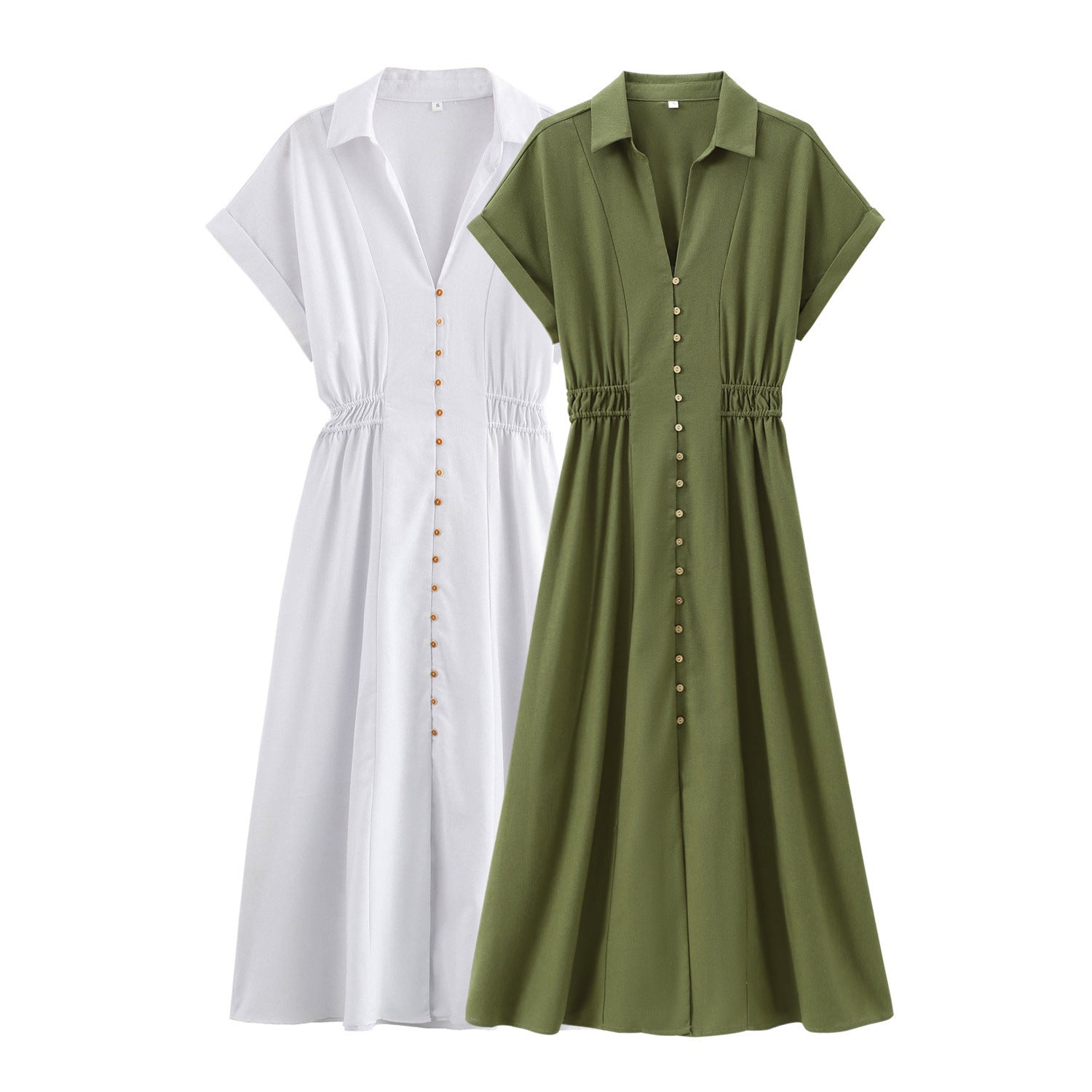 Linen Blended Midi Skirt Shirt Style Loose Dress Women