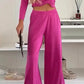 Solid Color O-neck Short Top T-shirt Wide Leg Pants Casual Suit