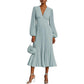 Pleated V-neck Long Sleeve Chiffon Women's Dress