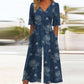 V-neck Printed Trousers One-piece Straight Wide-leg Pants