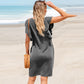 Pullover Round Neck Dress Loose Casual Style Texture Knee-length