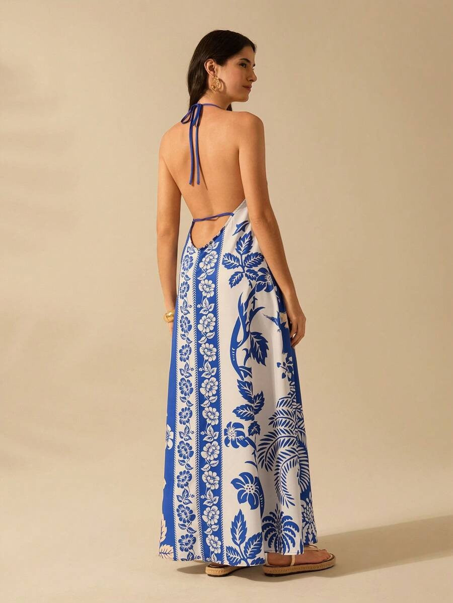 Women's Floral Print Sling Holiday Style Dress
