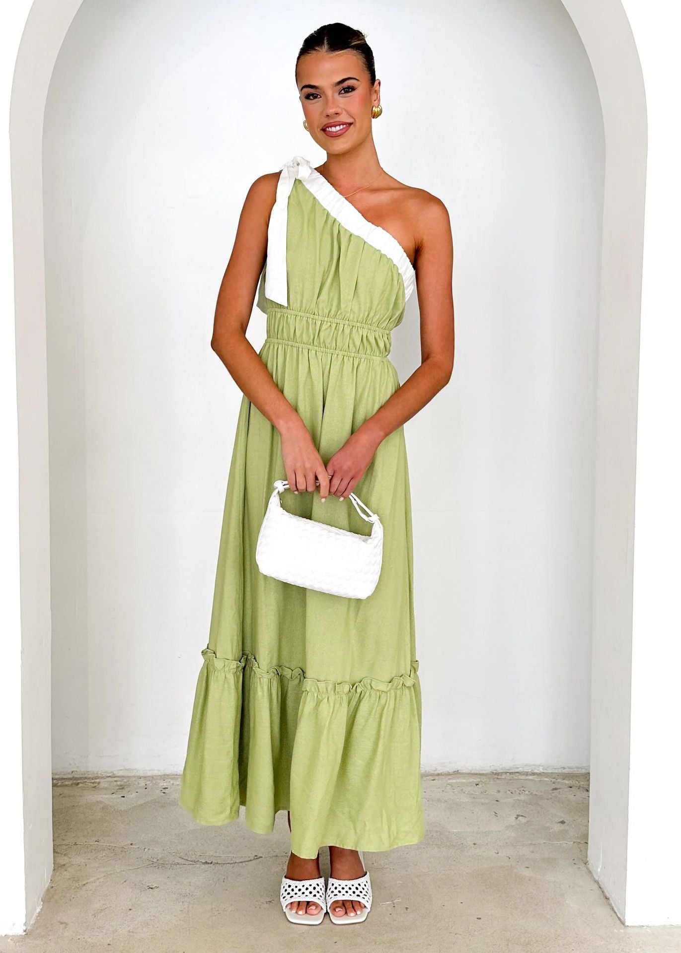 Women's Fashion Casual Pure Color Tied Dress