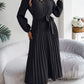 Elegant Elegant V-neck Button Lace-up Large Hem Pleated Maxi Dress