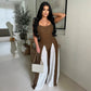 Cutout Wide Leg Knitted Sling Stitching Contrast Color Jumpsuit