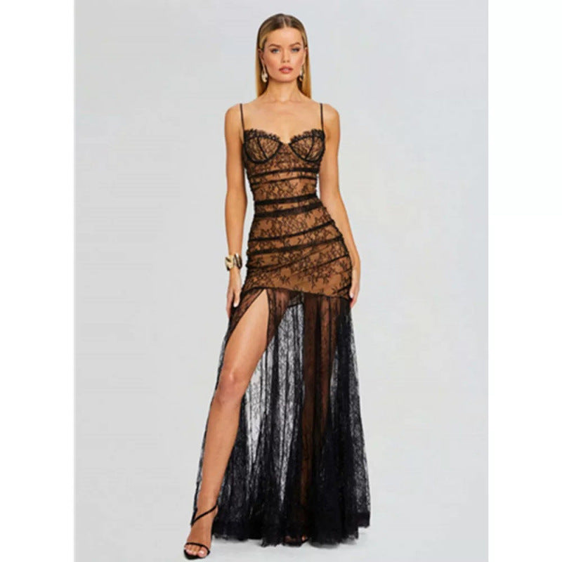 Light Luxury Minority Lace Sling Fishtail Dress