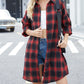 New Casual Long Sleeve Long Flannel Plaid Shirt Coat