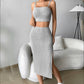 Women's Solid Color Stretch Tight Midriff-baring Camisole Hip Skirt Suit
