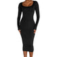 Round Neck Fleece Thickened Slim Fit Hip Skirt