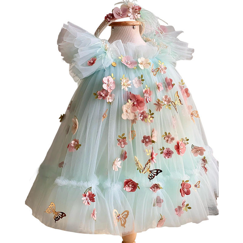 Robe de princesse Lolita pour fille avec motif de fleurs brodées et papillons