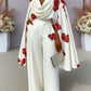Printed Heap Collar Long Sleeves Two-piece Set Trousers Suit
