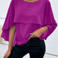 Women's All-match Round Neck Solid Color Layered Cape Sleeve Chiffon Shirt