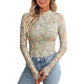 New Mesh Printed Tape Thumb Hole Turtleneck Long Sleeve Bottoming Shirt