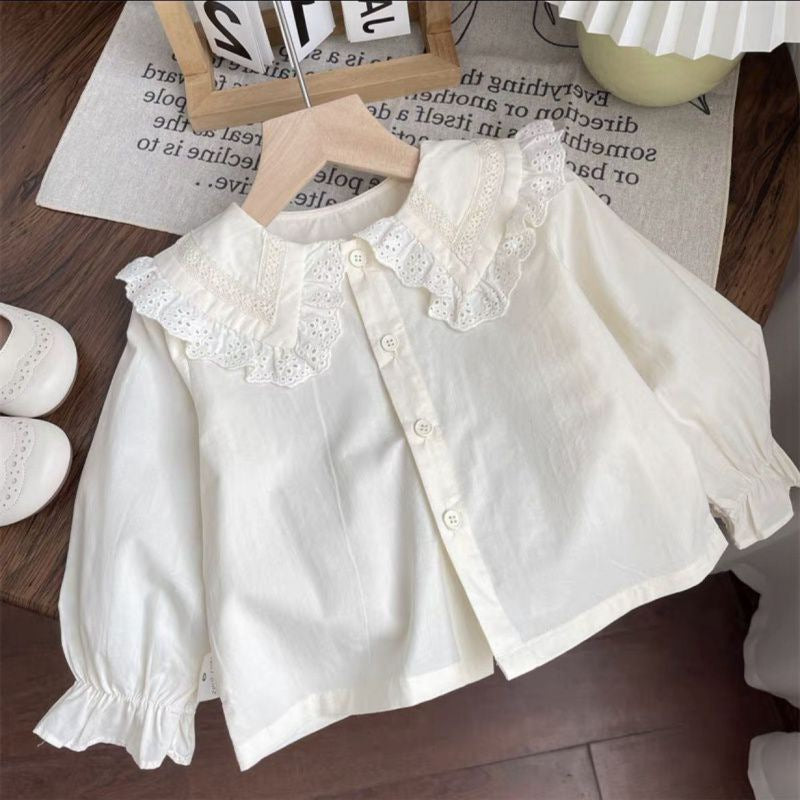 Girls' Suit Lace Shirt Flower Denim Suspender Dress
