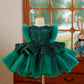 Robe de princesse tutu en tulle à manches volantées et paillettes vertes